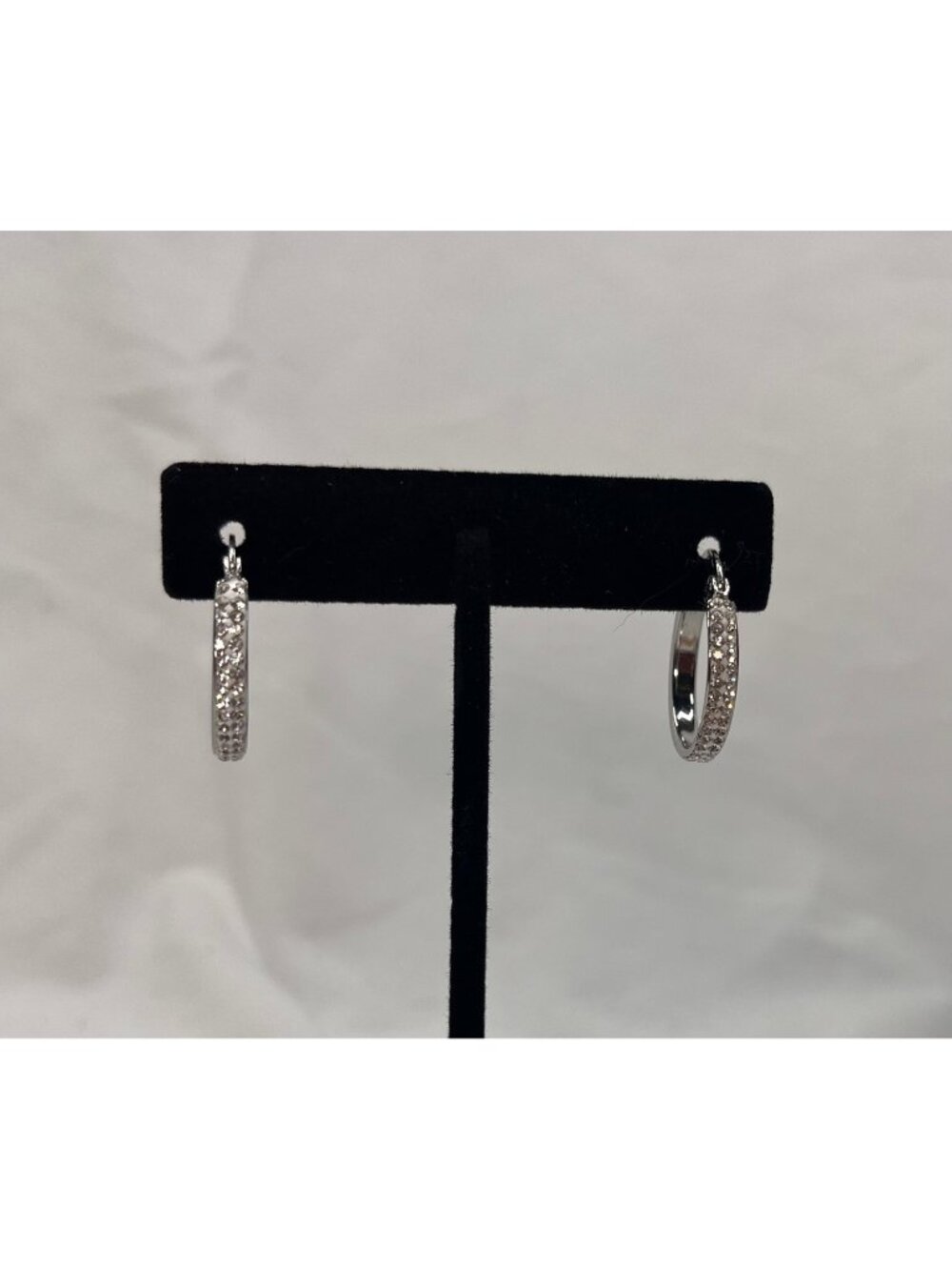 Silver Tone Rhinestone Hoop Earrings Clear Crystal Sparkle